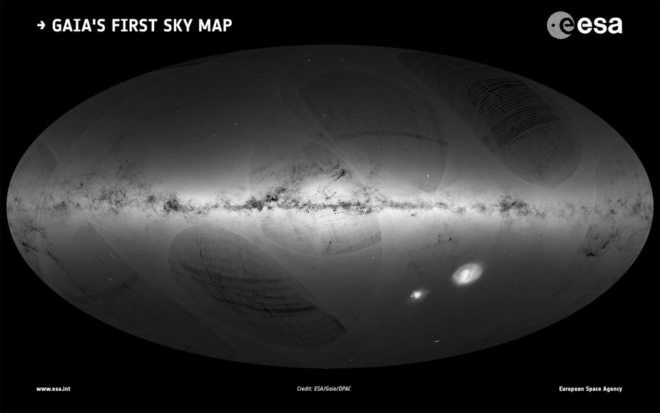 An all-sky view of stars in our Galaxy – the Milky Way – and neighbouring galaxies, based on the first year of observations from ESA's Gaia satellite. Credit: ESA/Gaia/DPAC