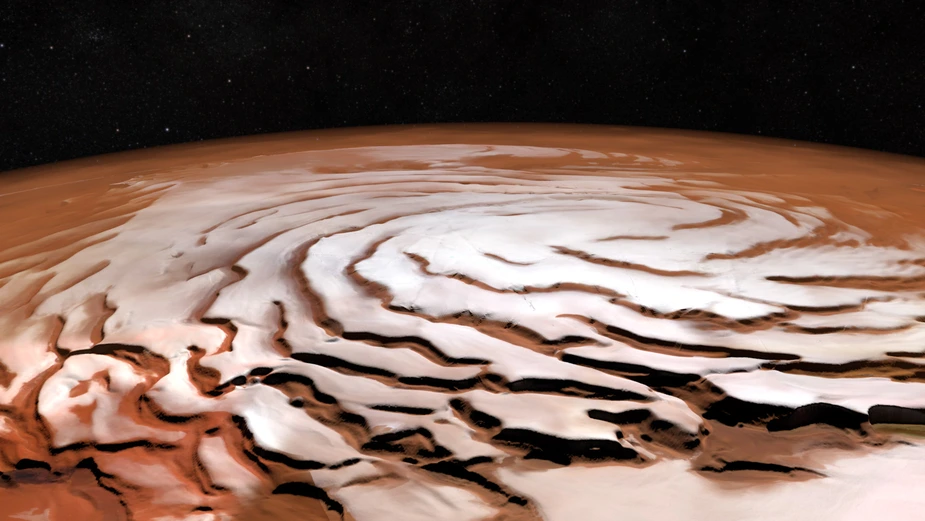 Eiskappe des Mars. Quelle: ESA/DLR/FU Berlin, NASA MGS MOLA Science Team