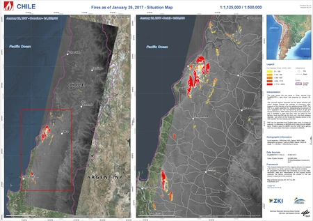 Lagekarte der Brände in Chile. Quelle: DLR