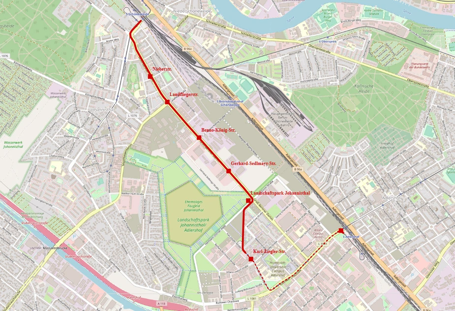 Streckenverlauf Tramstrecke © BVG/OpenStreetMap