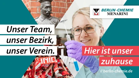 Kampagnenbild der Partnerschaft der Berlin Chemie AG mit dem 1. FC Union Berlin © Berlin Chemie