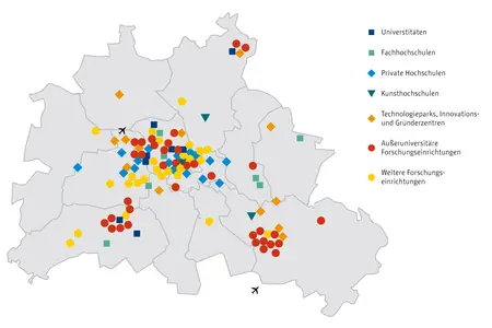 Karte des Wissenschaftsstandortes Berlin. Quelle: www.berlin-sciences.com