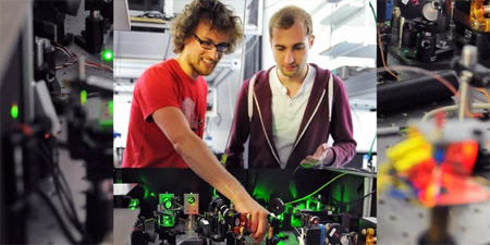 Janik Wolters and Niko Nikolay explore nano diamonds with an optical set-up