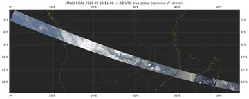 Schwarze Karte mit Umrissen von Afrika, darüber ein Streifen mit fotorealistischer Erdoberfläche