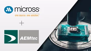 Leiterplatte bestückt mit Komponenten, Text: micross+AEMtec