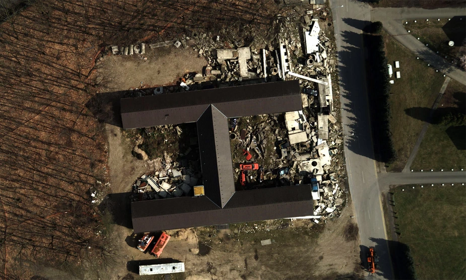 Aufnahme eines zerstörten Gebäudes mit dem MACS-Luftbildkamerasystem. Quelle: DLR