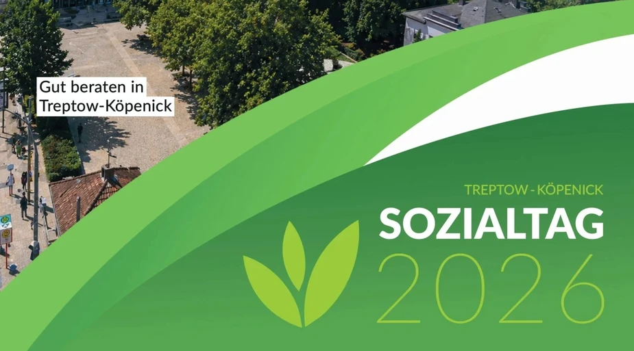 Grafik, Text: Gut beraten in Treptow-Köpenick: Sozialtag 2026