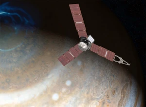 Sonde Juno über dem Nordpol Jupiters, künstlerische Darstellung. © NASA/JPL-Caltech