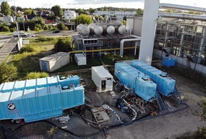 Aerial view of the drilling site next to the combined heat and power plant
