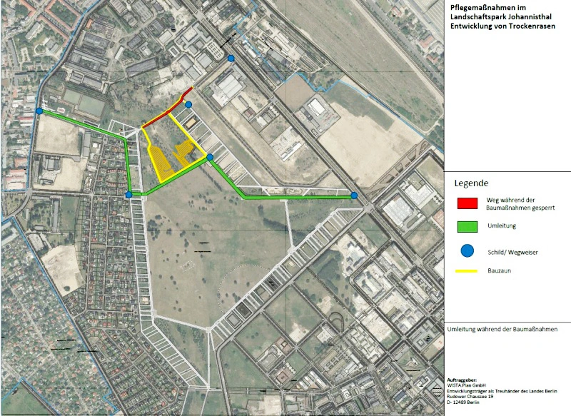 Karte: Umleitung Baustellenumschließung im Landschaftspark Johannisthal. Bild: BA Treptow-Köpenick