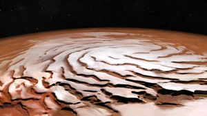 Mars’ polar cap. Credit: ESA/DLR/FU Berlin, NASA MGS MOLA Science Team