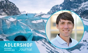 Fotomontage: Bergsteiger auf einem Gletscher/Porträtfoto Tobias Sauter