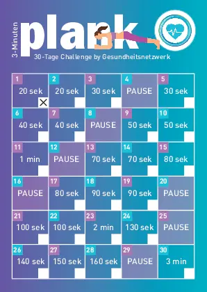 3 Minuten Plank - 30 Tage Challenge by Gesundheitsnetzwerk