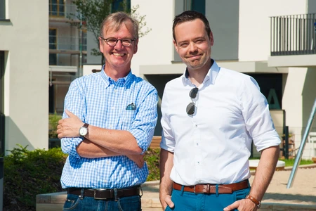 Thomas Wilding (l.) und David Lehmann, Geschäftsführer der kba Architekten und Ingenieure GmbH. Bild: © Adlershof Special