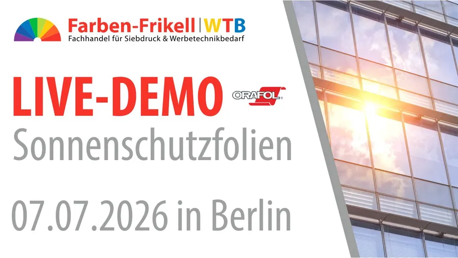 Logo, Text: Live-Demo Sonnenschutzfolien