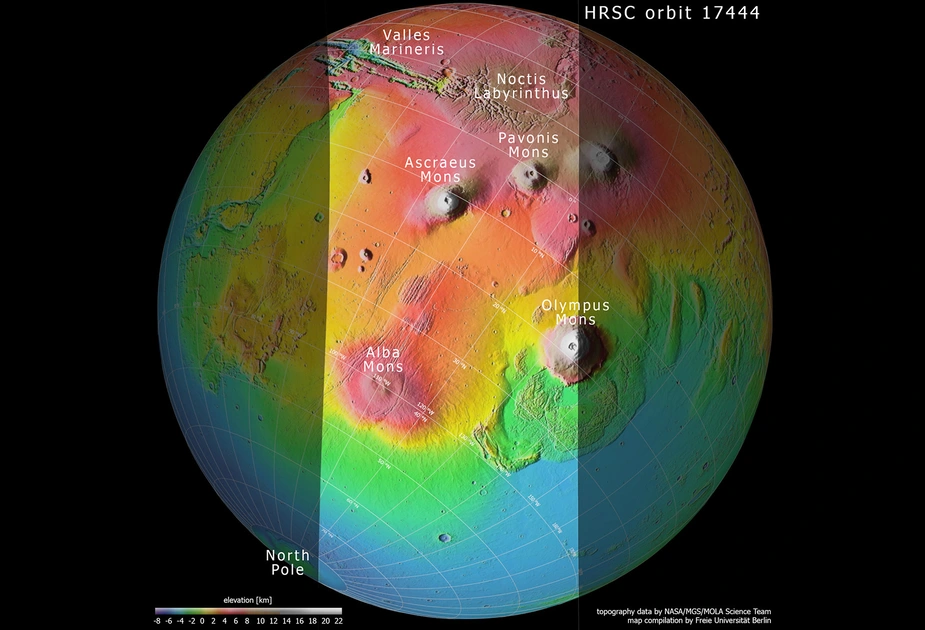 Mars. Credit: NASA/MGS/MOLA Science Team, FU Berlin