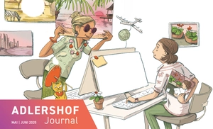 Illustration: Kolleginnen, die sich gegenseitig Urlaubsbilder zeigen