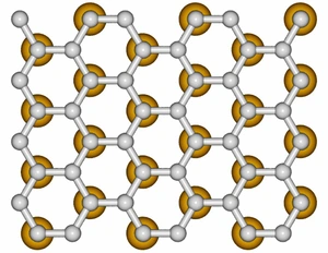 The model illustrates how the gold atoms sit under the graphene. Credit: HZB